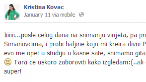 Poruka na fejsu: Kristina Kovač