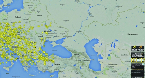 Mapa Ukrajine sa Donjeckom oblasti nad kojom nema letova