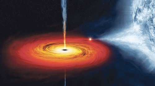 Ilustracija crne  rupe koja usisava  planetu